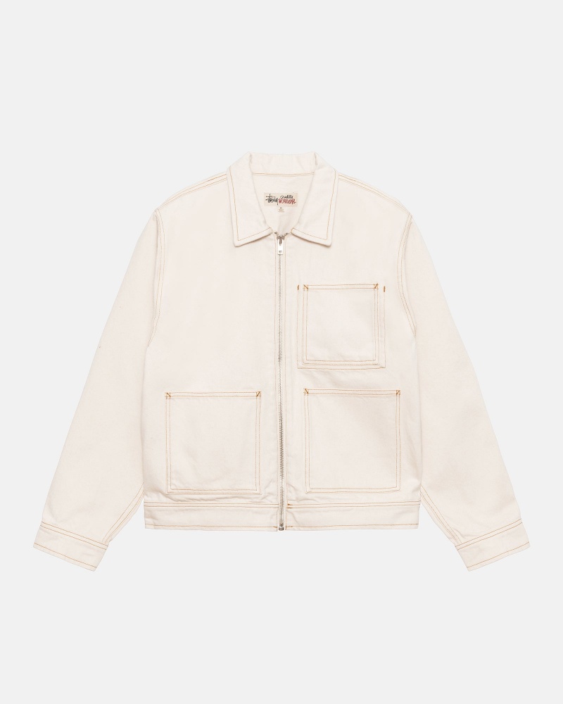 Stussy Zip Work Denim Jackets Beige | 61930WXNI