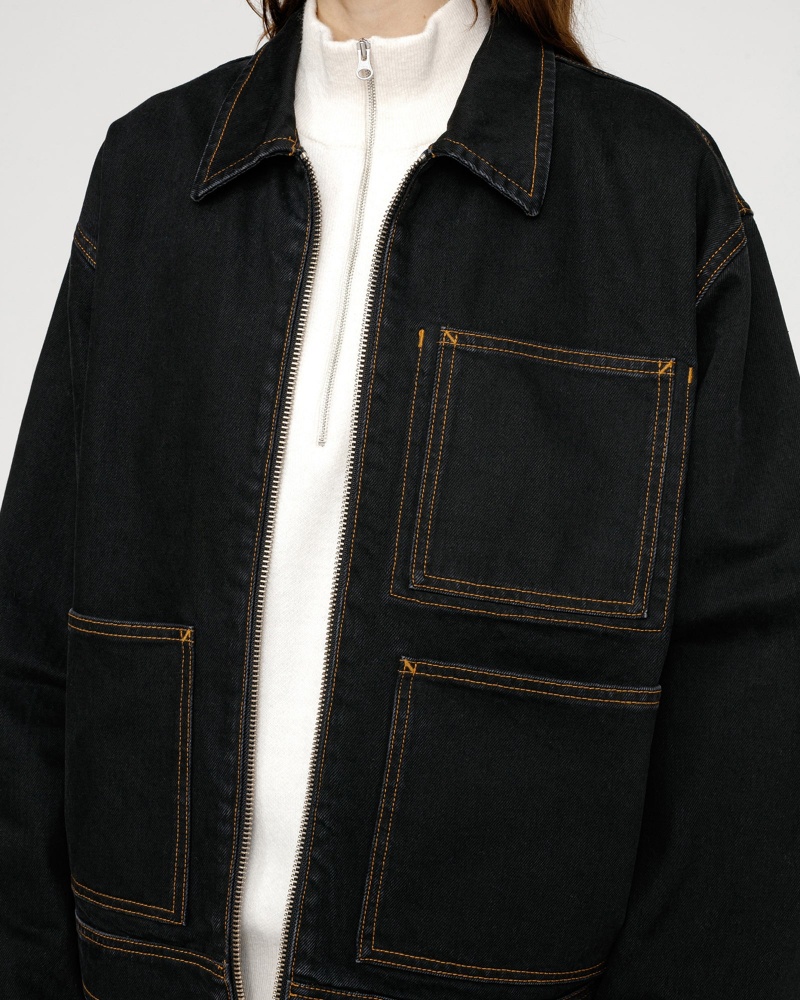 Stussy Zip Work Denim Jackets Black | 58204HJGC