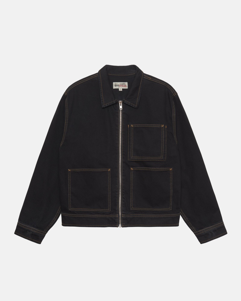 Stussy Zip Work Denim Jackets Black | 58204HJGC