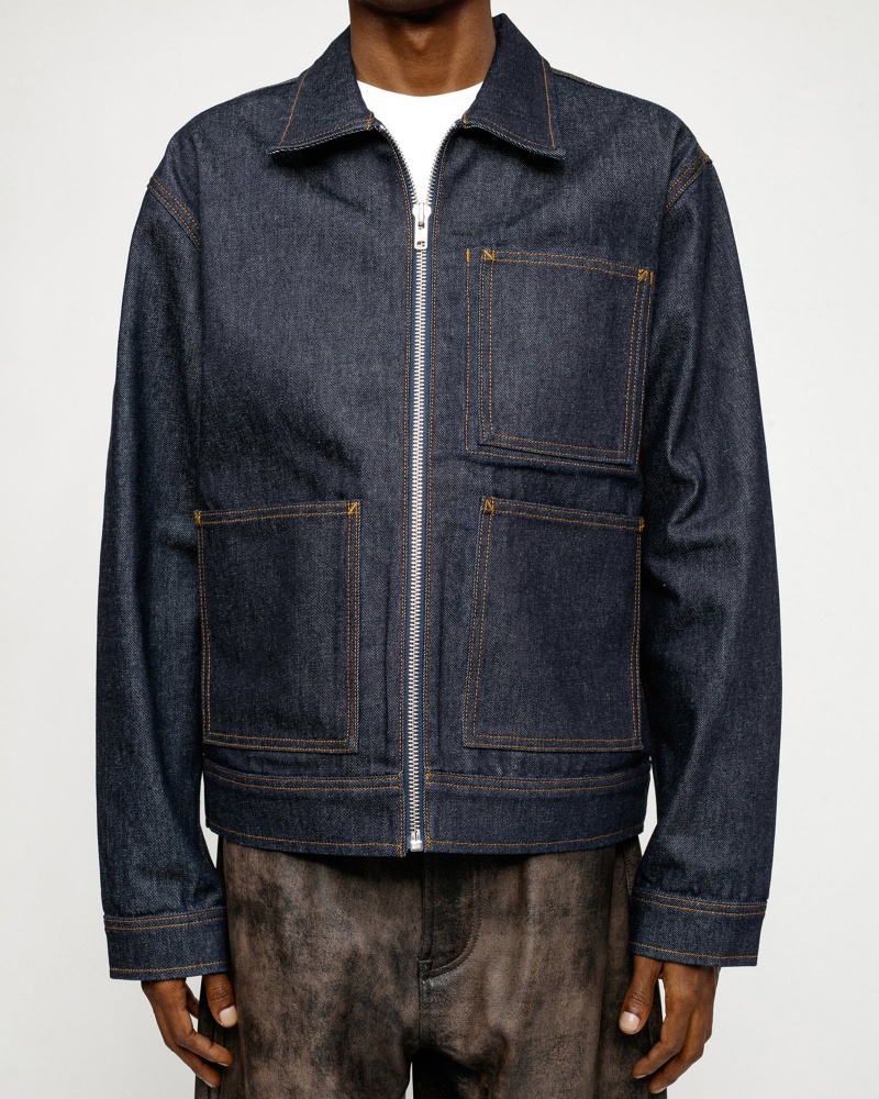 Stussy Zip Work Denim Jackets Blue | 65140HQGN