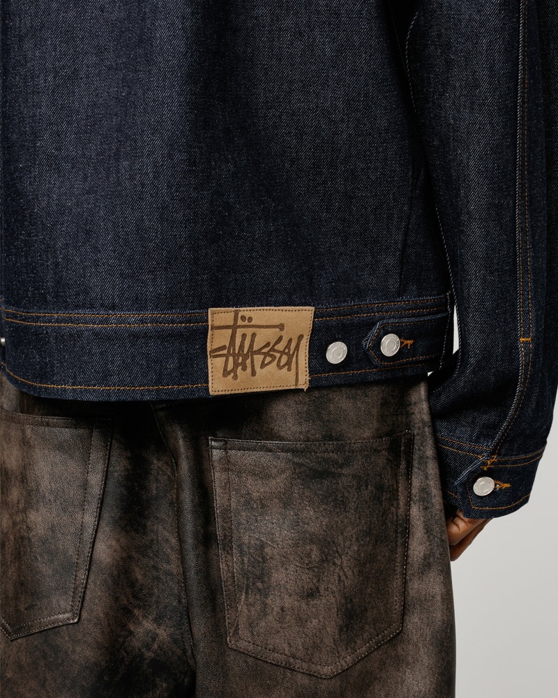 Stussy Zip Work Denim Jackets Blue | 65140HQGN