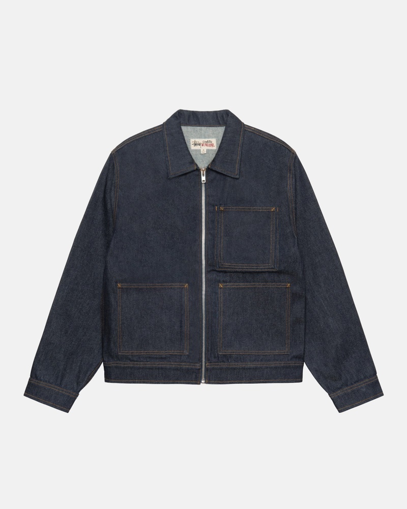 Stussy Zip Work Denim Jackets Blue | 65140HQGN