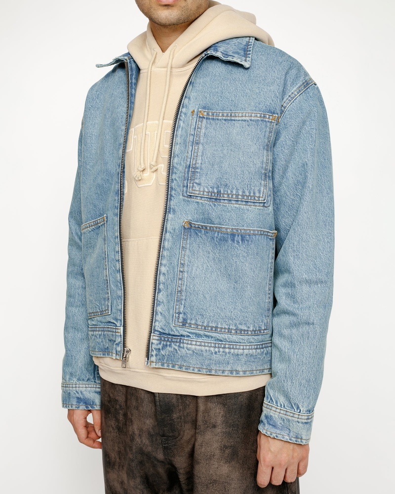 Stussy Zip Work Denim Jackets Blue | 89057APIF